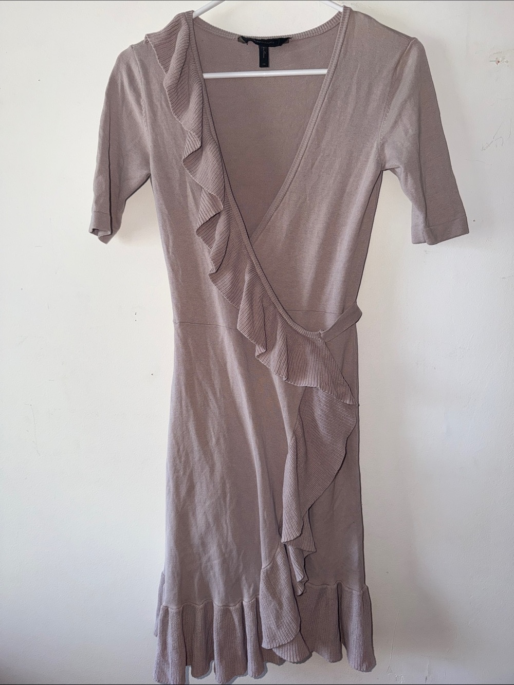 BCBGMaxAzria Dusty Taupe Ruffle Wrap Midi Dress